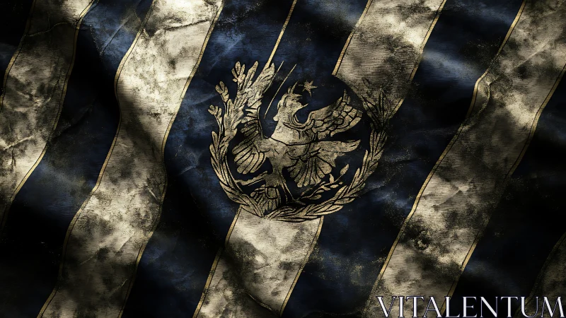 Distressed striped flag with worn eagle crest emblem