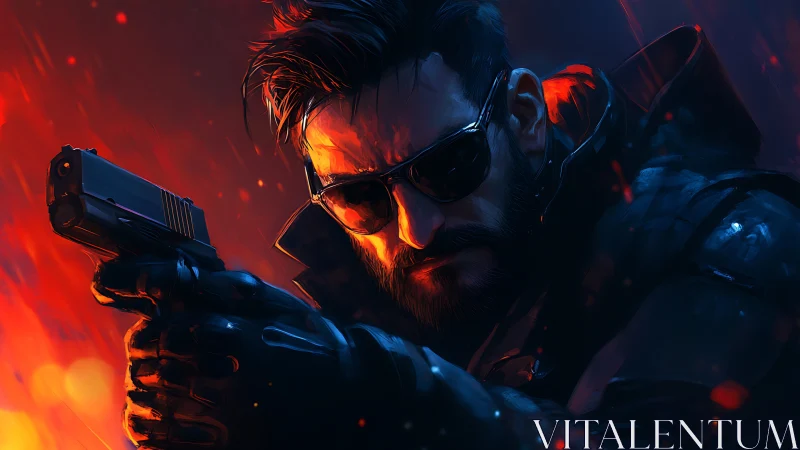 Midnight gunfighter carved from neon and embers.