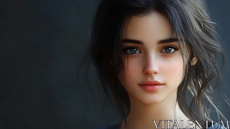 Digital portrait of young woman in soft-focus realism style.