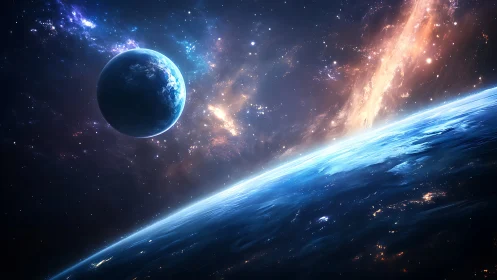 Blue Dawn Above the Rim of Worlds, Where Galaxies Breathe.