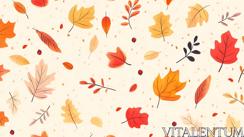 Scattered autumn leaves in warm illustrative pattern.