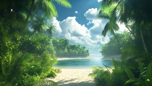 Tropical Paradise Cove Beckons With Turquoise Waters.