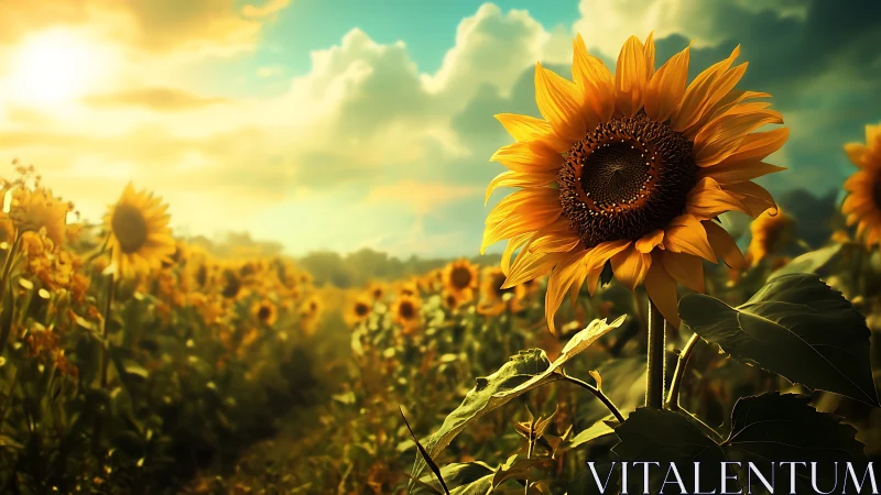 Sunflower daydream queen crowned by molten evening sunlight.