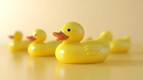 Close-up of yellow rubber duck with soft focus background, minimal style.
