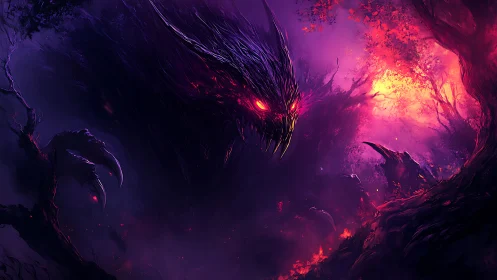 Digital rendering shows dark creature form in vivid forest light