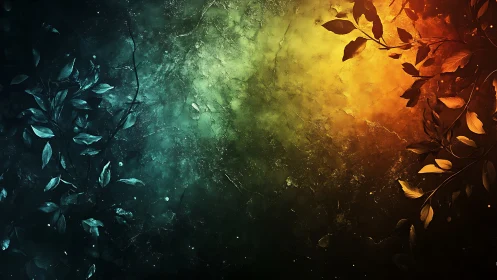 Glowing leaves gently bridge cool teal shadows and warm gold