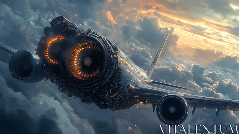 Jetfire streaks through stormlit clouds, engines molten bright