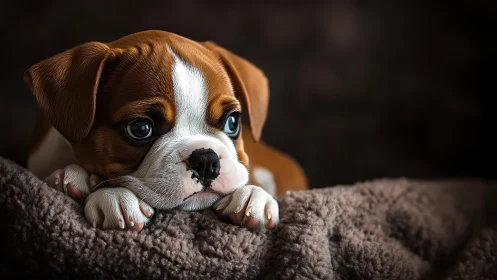 Tiny dreamer puppy guards a kingdom of rumpled blankets