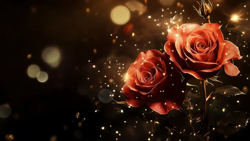 Luminous Roses Crowned in Golden Stardust.