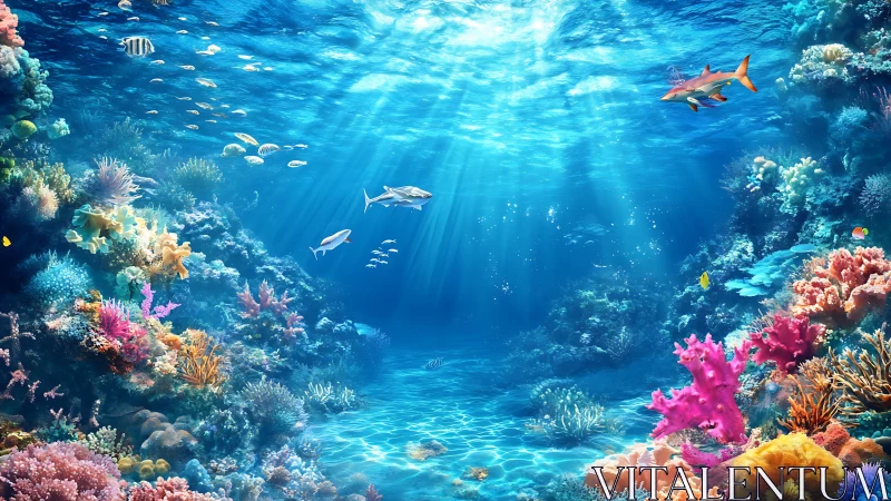 Colorful coral reef with fish under clear tropical water.