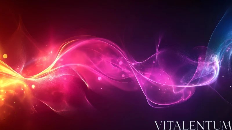 Aurora-like neon light waves flow across a dark cosmic field.