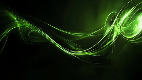 Luminous green energy waveforms on dark gradient background