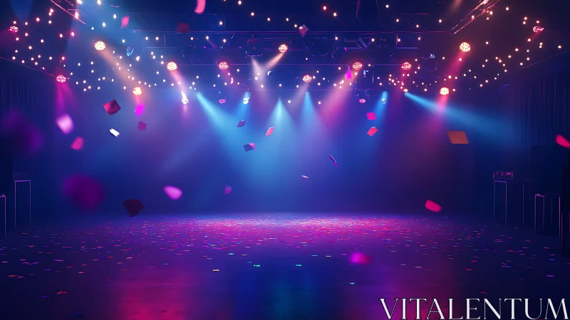 Color soaked dance floor glowing under confetti lights.