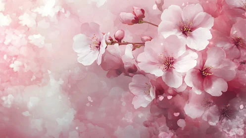 Cherry Blossoms in Soft Pink Haze.