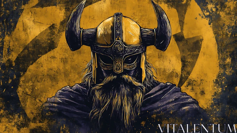 Horned Viking warrior stares forward against worn ochre circle