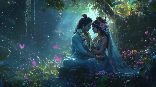 Enchanted Forest Romance with Luminescent Elements.