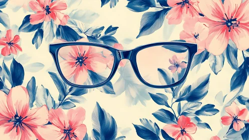 Navy Frames Among Pink Florals on Cream Background.