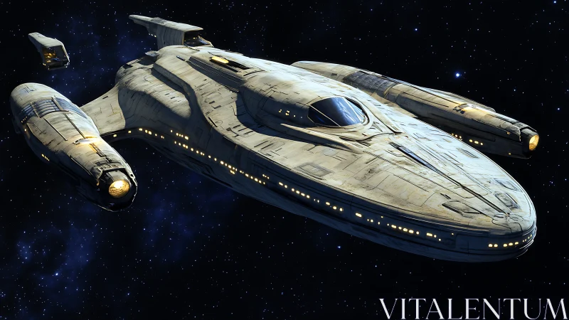 3D starcruiser flotilla with sleek hull geometry in deep space.