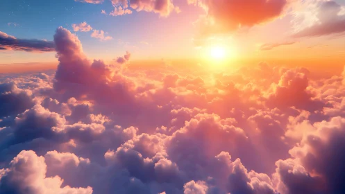 Cloud layer at sunrise with soft orange and pink light.