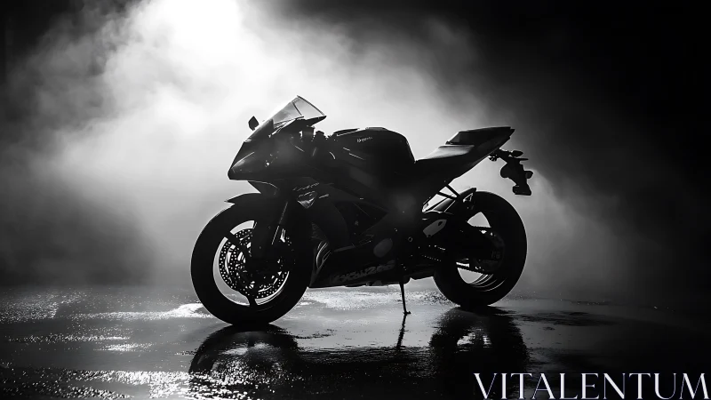 Sport motorcycle silhouette in dramatic studio backlight.