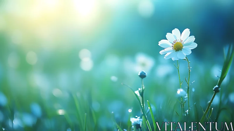 Solitary Daisy Dreams in Morning's Crystalline Haze.