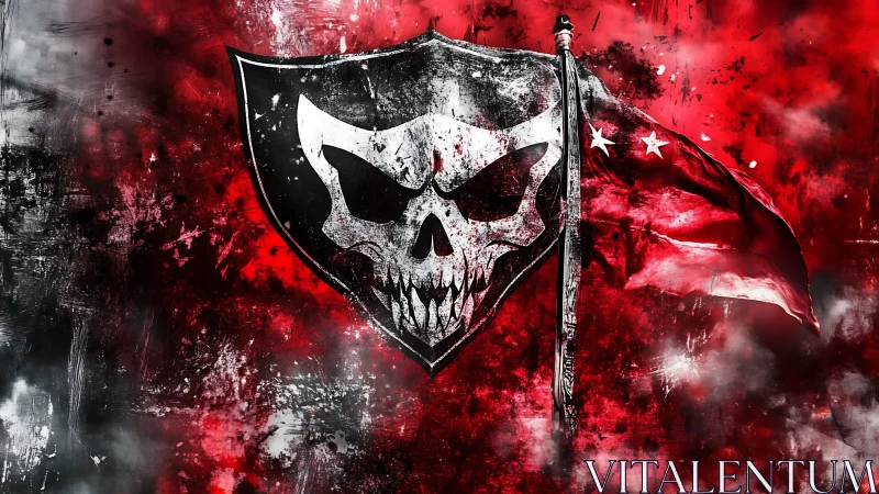 Aggressive skull emblem flag rendered in grunge digital art