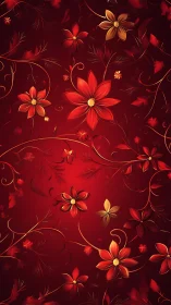 Red Floral Pattern: Golden Blossoms Against Crimson Background