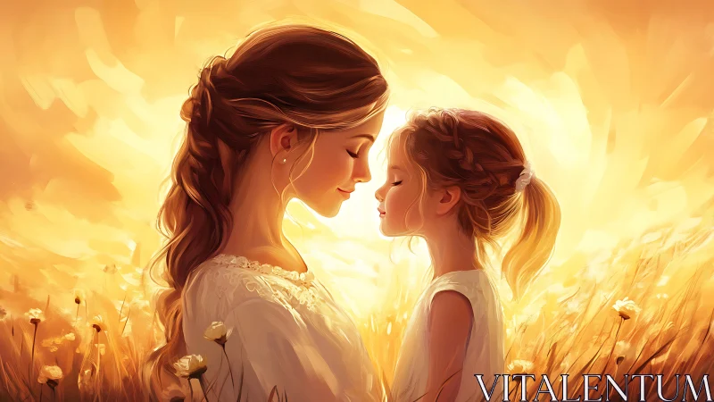 Ethereal maternal figures amid luminescent field landscape.