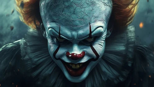 Sinister clown portrait with cinematic horror lighting study.