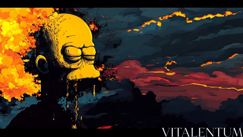 Glowing yellow figure drifting through a storm of color.