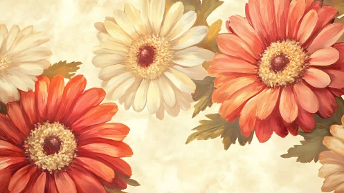 Gerbera Blooms Dance Between Blush Cream and Coral Fire