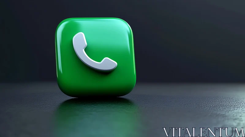 Green phone call icon cube rests on dark textured surface