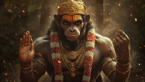 Divine simian warrior avatar radiates power and grace.