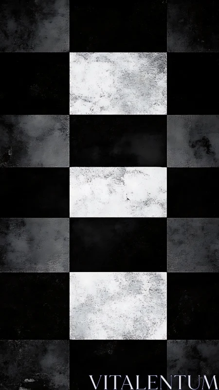High-contrast distressed checkerboard grid with textured tiles