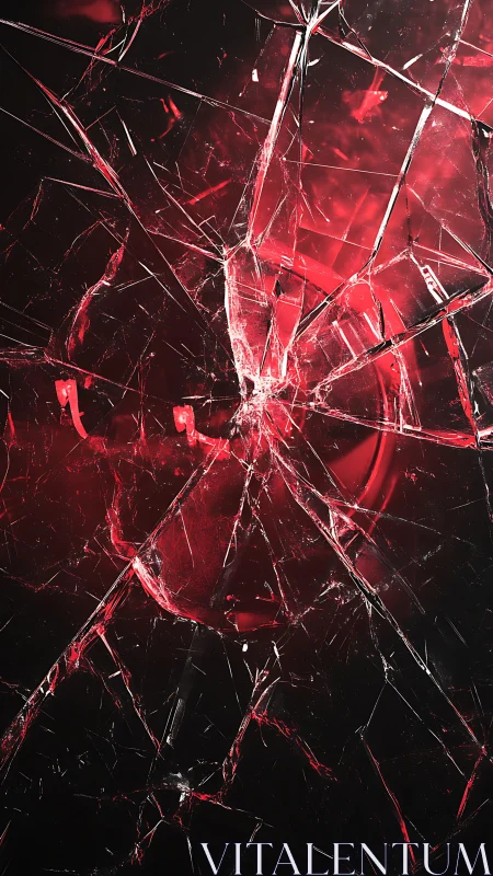 Fractured glass surface over red illuminated background.