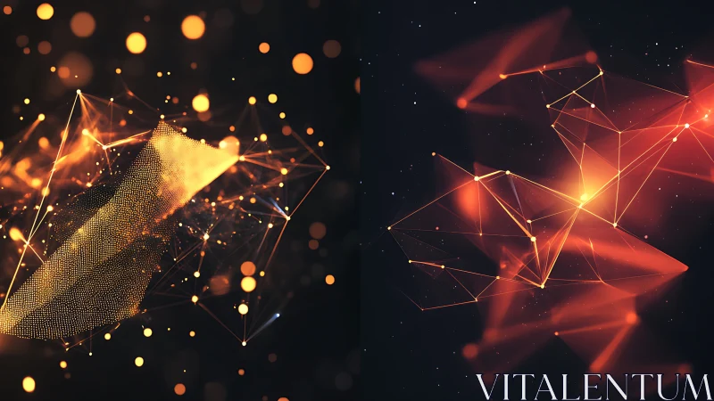 Abstract orange data networks with glowing particle nodes.