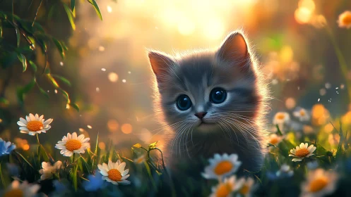 Felid juvenile with mesomorphic facial structure in luminous flora environment