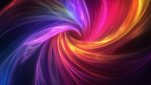 Digital painting vortex of spectral light ribbons in motion.