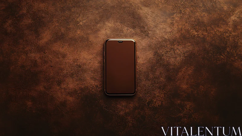 Modern smartphone centered on textured brown surface.