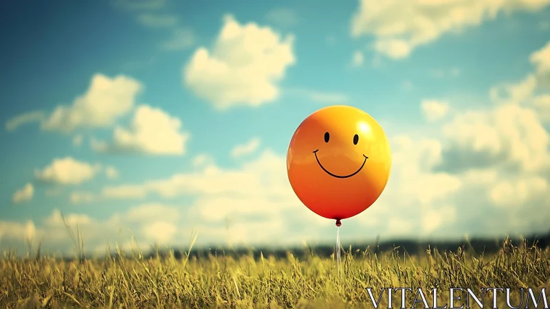 Smiling orange balloon brightens a sunlit summer field