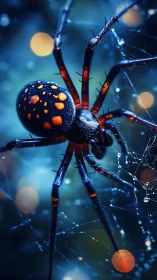 Bioluminescent-pattern spider in macro web environment study.