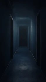 Dark narrow hallway recedes into deep central vanishing point