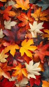 Crimson and gold maple leaves tumble into ordered chaos