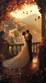 Golden Hour Romance: Lovers Dance Beneath Autumn's Fiery Cathedral