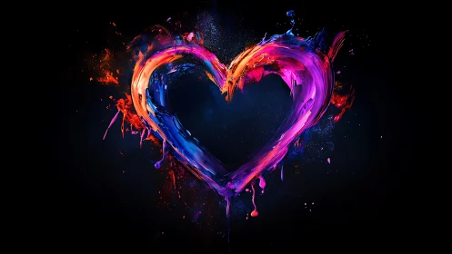 Neon Heart with Paint Splatter