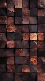 Rustic oxidized metal tiles form a high-relief modular surface