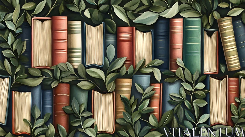 Story-thick vines gently braid themselves through quiet bookshelves