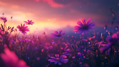 Magenta Cosmos: Where Daisies Dream Against Molten Skies