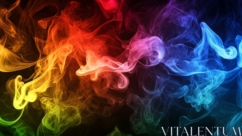Colorful swirling smoke drifts gently across a dark space