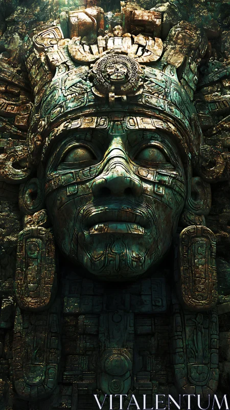 Ancient stone relief shows weathered monumental face carving